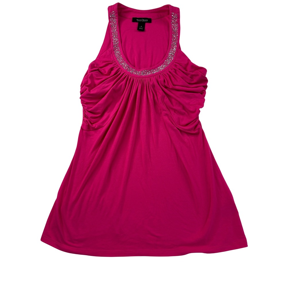 White House Black Market Tank Womens S Pink Rhinestone Embellished Chic Party